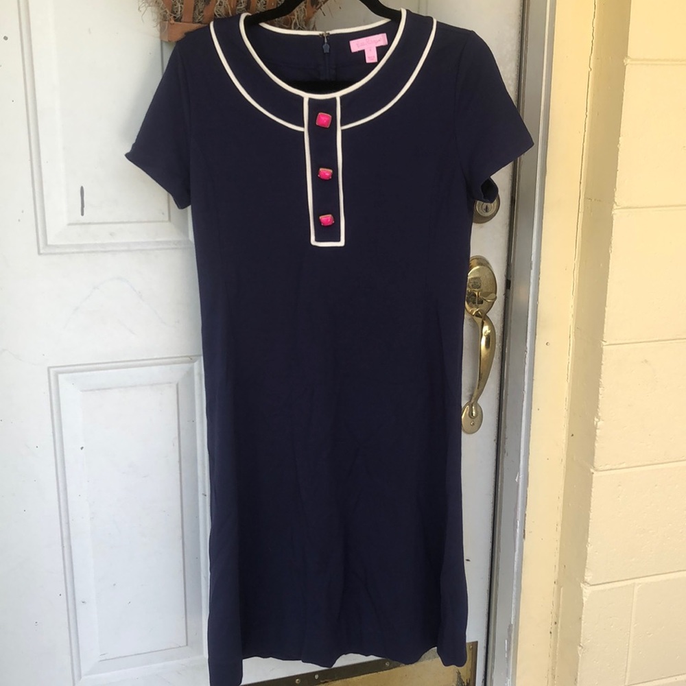Lily Pulitzer vintage inspired dark blue office dress